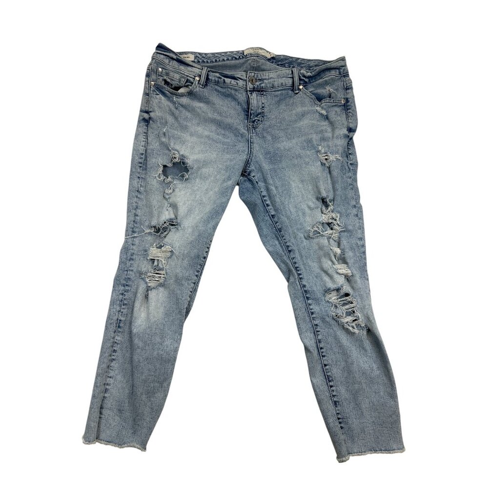 Torrid Jeans Womens 18 Plus Blue Denim Distressed Tapered Leg